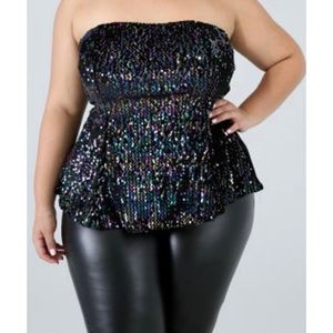 Haute fox sequin velvet top black gasoline peacock sparkly party evening 3X plus